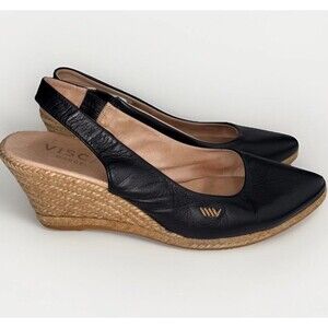 Viscata Wedge Sandal Lioret Black Leather Raffia Women's EUR Size 40 US 9-10